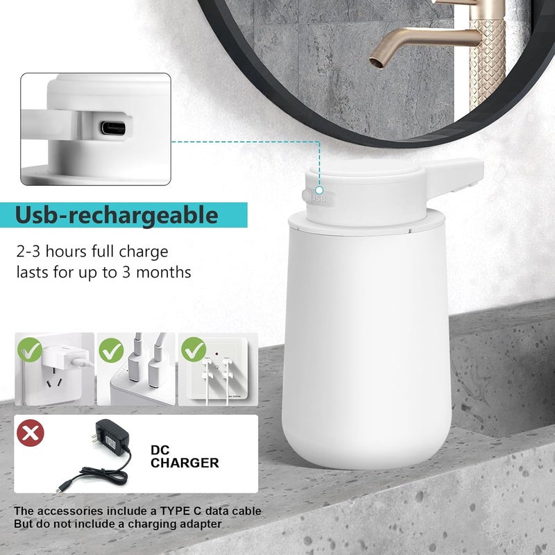 Phneems Automatic Soap Dispenser Foaming Touchless: 9oz Plastic White Modern Rechargeable Electric Auto Foam Soap Dispenser - Bathroom Kitchen Hand Dish Lotion - Image 4